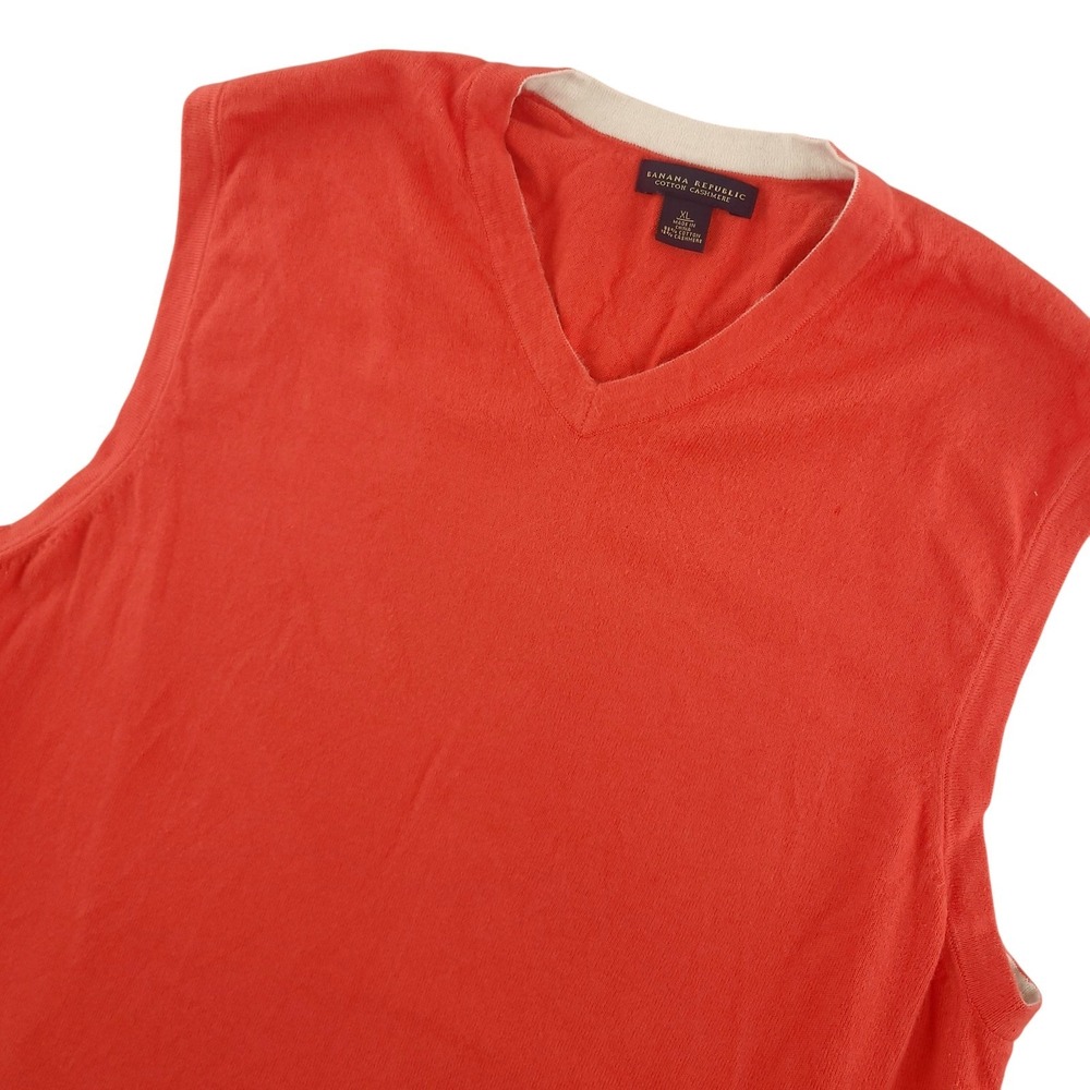 Banana Republic Sweater Vest Mens XL Orange Cotton Cashmere V Neck‎ Knit